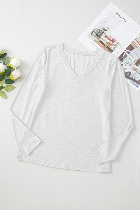 V-Neck Long Sleeve Relaxed Fit Pullover Top